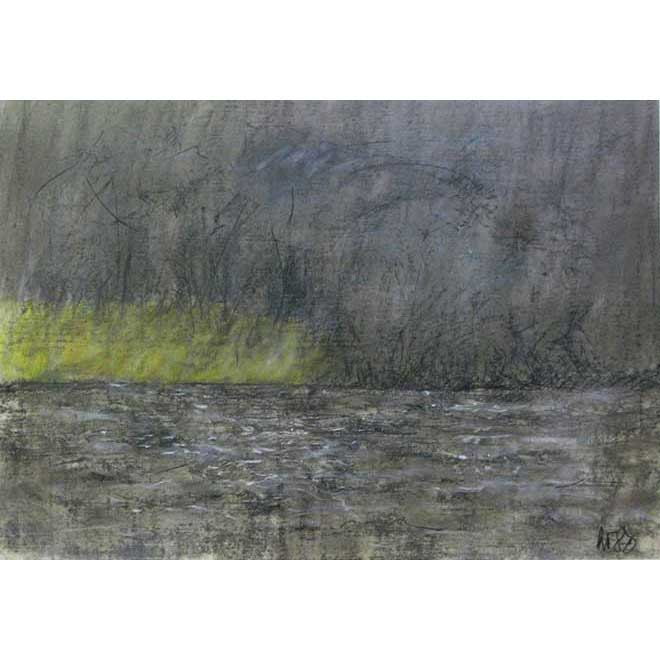 Ohne Titel (Landschaft), 1986, 93 × 64 cm, Gouache und Pastellkreide auf farbigem Papier