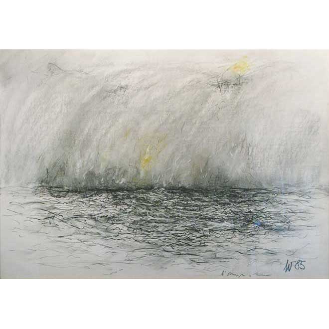 Ohne Titel (Gewitterstimmung am Meer), 1985, 100 × 70 cm, Gouache und Pastellkreide auf Papier