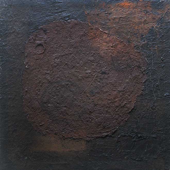 Ohne Titel, vermutlich Ende 1950er-Jahre, 58 × 78 cm, Materialbild, Mischtechnik auf Leinwand