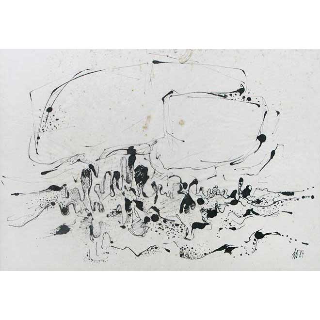 Ohne Titel, 1984, 70 × 50 cm, Tusche und Pastellkreide auf leicht getöntem Papier