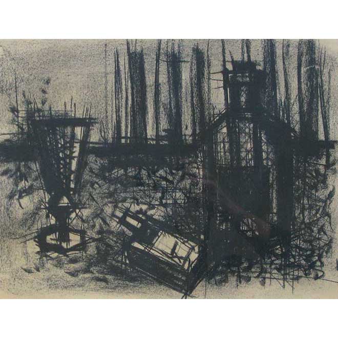 Ohne Titel, um 1962, 37 × 28 cm, Kohle auf Papier