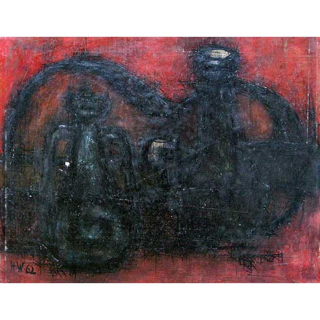 Ohne Titel (Stillleben / Gefäße), 1962, 56 × 45 cm, Eitempera auf Papier