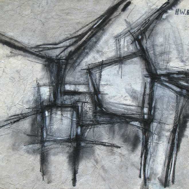 Ohne Titel, 1960, 29 × 29 cm, Mischtechnik, Gouache und Pastellkreide oder Kohle auf Büttenpapier
