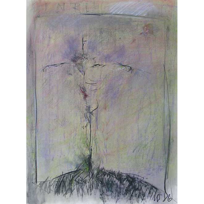 Ohne Titel (Kreuzigung), 1986, 65 × 89 cm, Mischtechnik (vermutlich Pastellkreide und Gouache) auf Papier